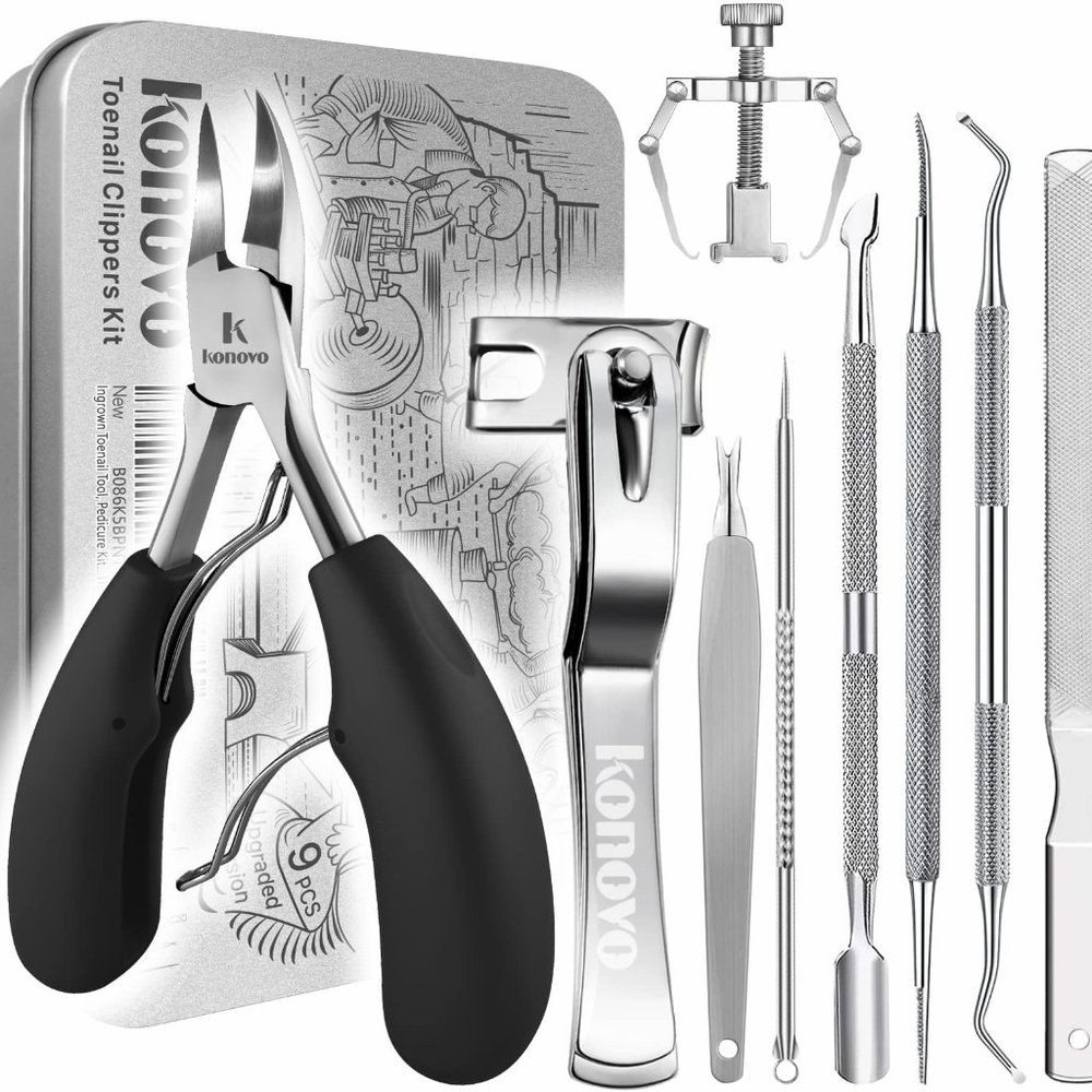 Ingrown Toenail Tool Kit 9 Pcs, Rubber Toe Nail Clippers for Adult and Seniors,